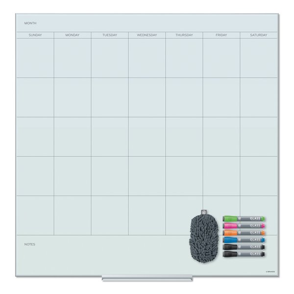 U Brands Floating Glass Dry Erase Undated One Month Calendar, 36 x 36, White 3968U00-01